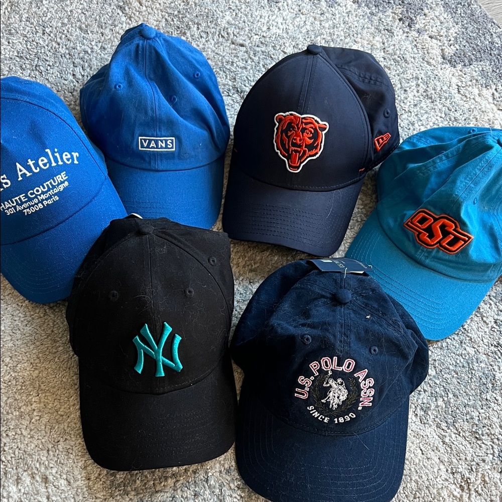 Six baseball caps